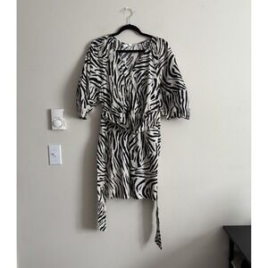 MNG‎ by Mango Zebra Print Stripe Dress Beige Cream Black Casual Small